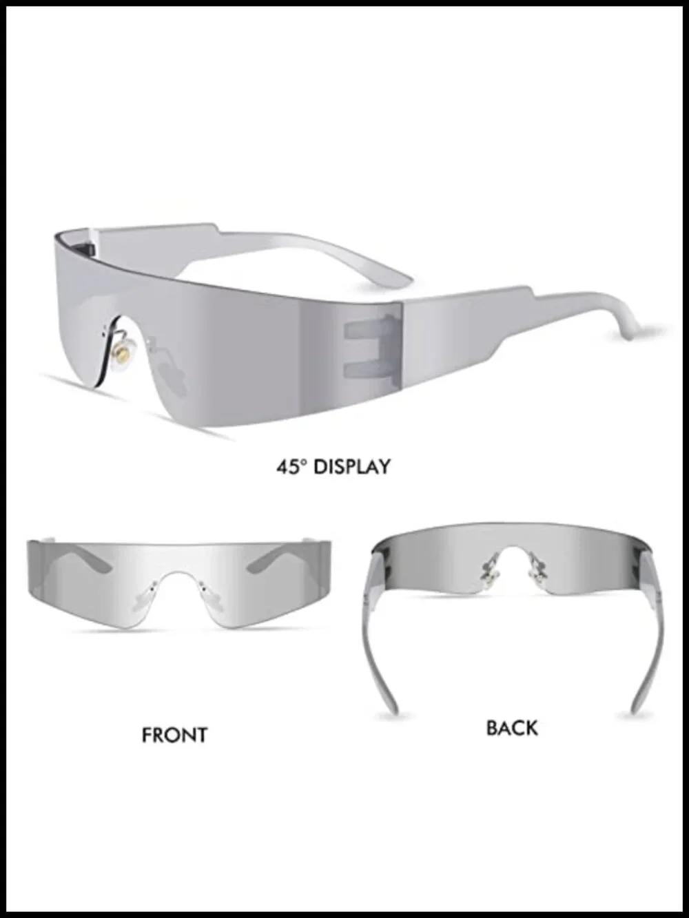 Futuristic Wrap Around Sunglasses Y2K Silver Rimless PC Frame